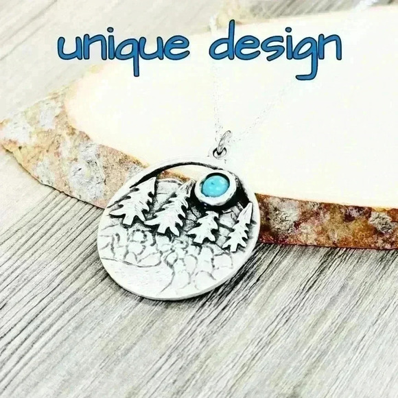 Turquoise Western necklace mountain pendant country jewelry - Picture 7 of 11